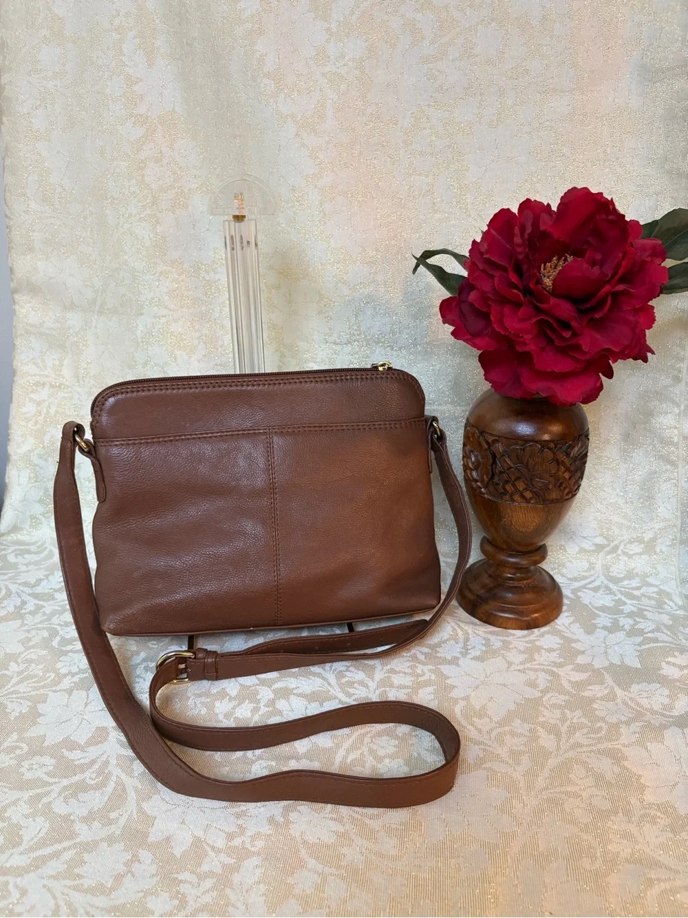 Levenger Brown Leather Messenger Crossbody Bag